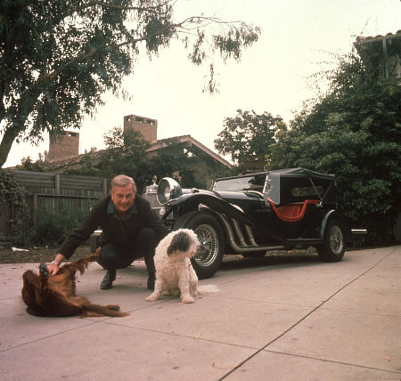 Eddie Albert with his Excaliber car, c. 1973