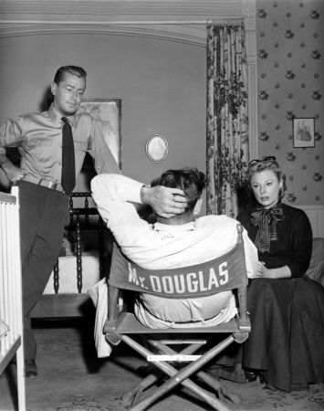 June Allyson and Alan Ladd with Dir. Gordon Douglas on the set of 