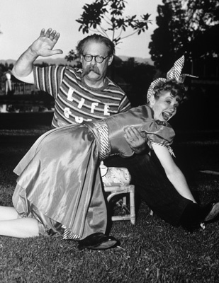 Lucille Ball and Lionel Barrymore at Lucy's Chatsworth ranch for a birthday party