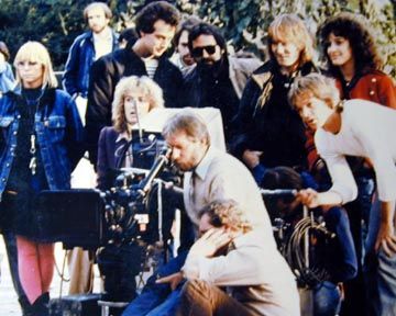 Don Simpson, director Adrian Lyne, and Jennifer Beals on the set of 