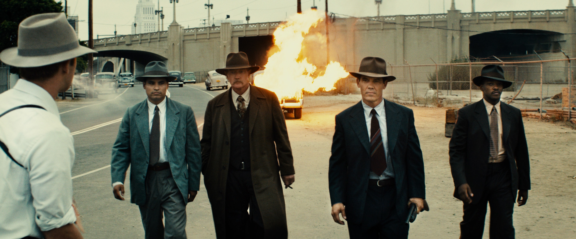 Still of Josh Brolin, Robert Patrick, Michael Peña and Anthony Mackie in Gangsteriu medziotojai (2013)