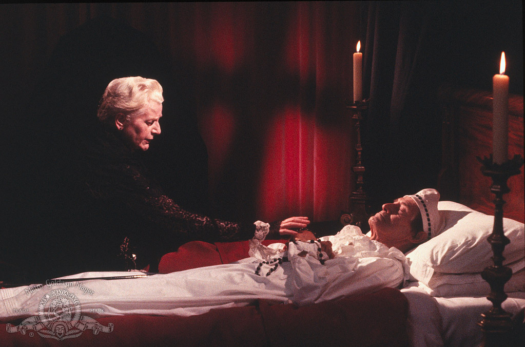 Still of John Carradine and Sheila Keith in House of the Long Shadows (1983)