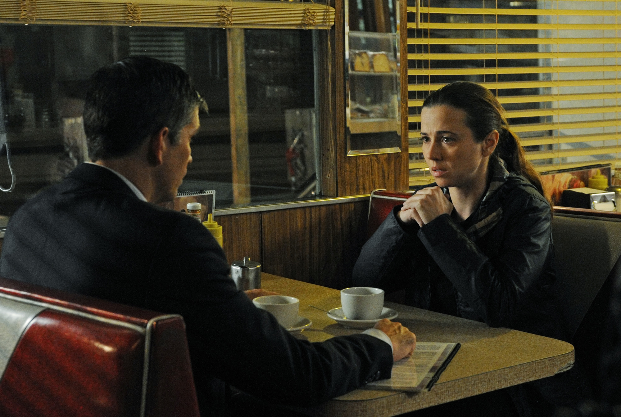 Still of Jim Caviezel and Linda Cardellini in Person of Interest (2011)