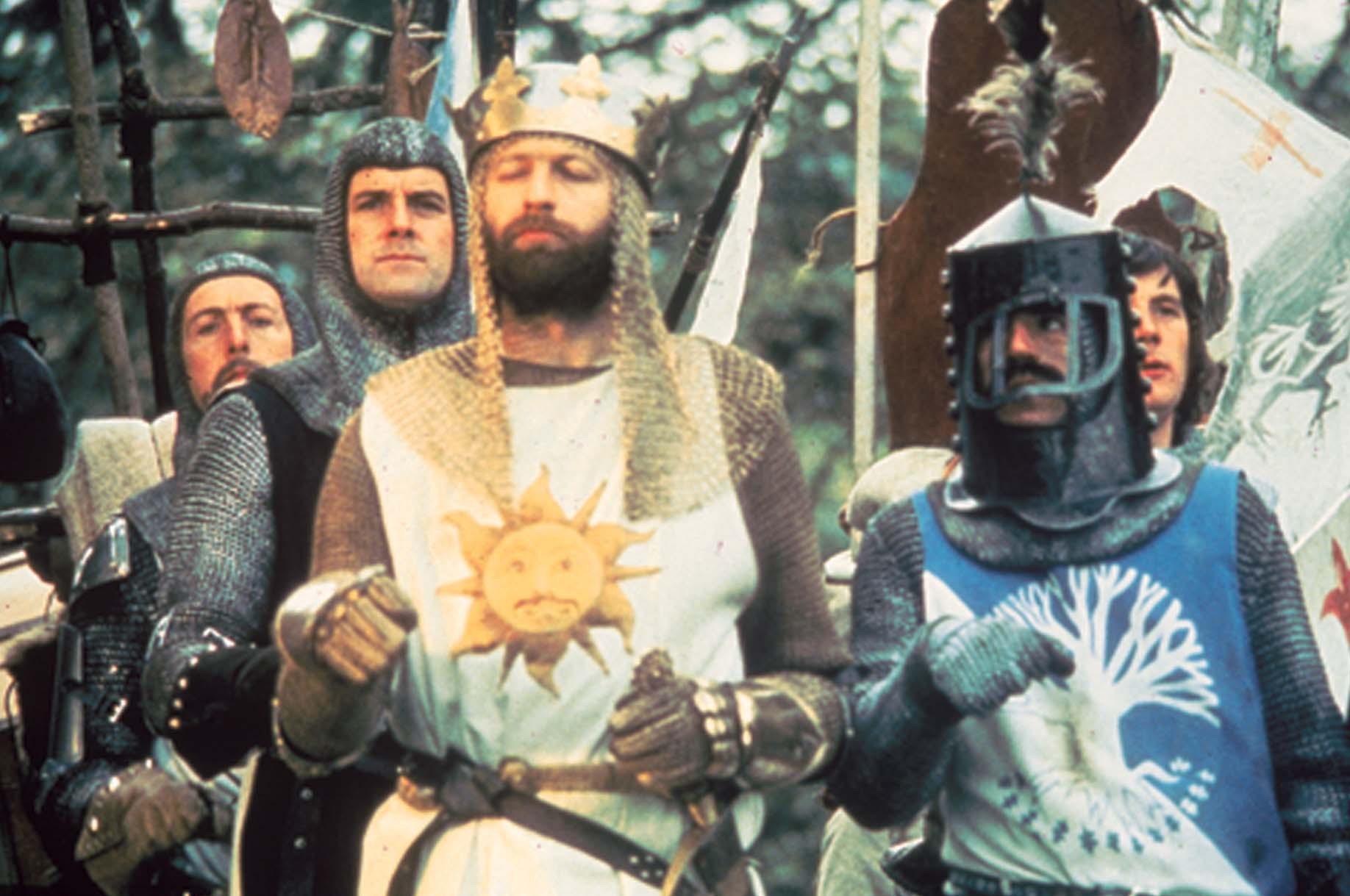Still of John Cleese, Graham Chapman, Eric Idle, Terry Jones and Michael Palin in Monty Python and the Holy Grail (1975)