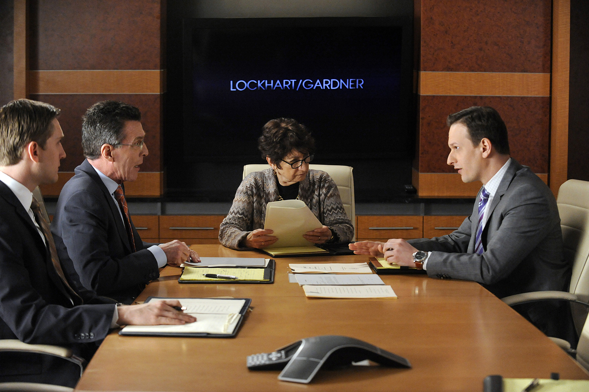 Still of Josh Charles, Joanna Merlin, Aaron Staton and Jared Andrews in The Good Wife (2009)