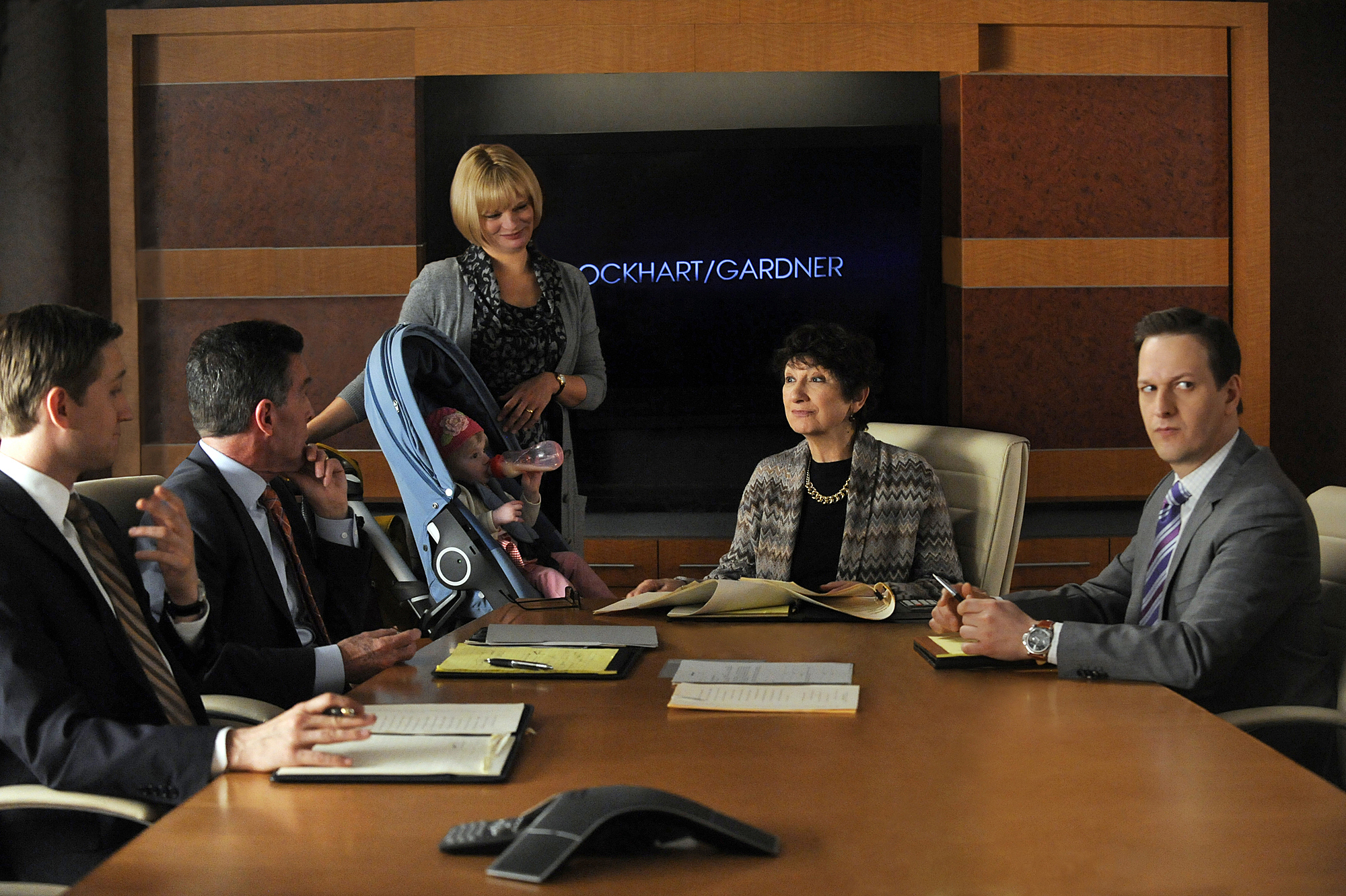 Still of Martha Plimpton, Josh Charles, Joanna Merlin, Aaron Staton and Jared Andrews in The Good Wife (2009)