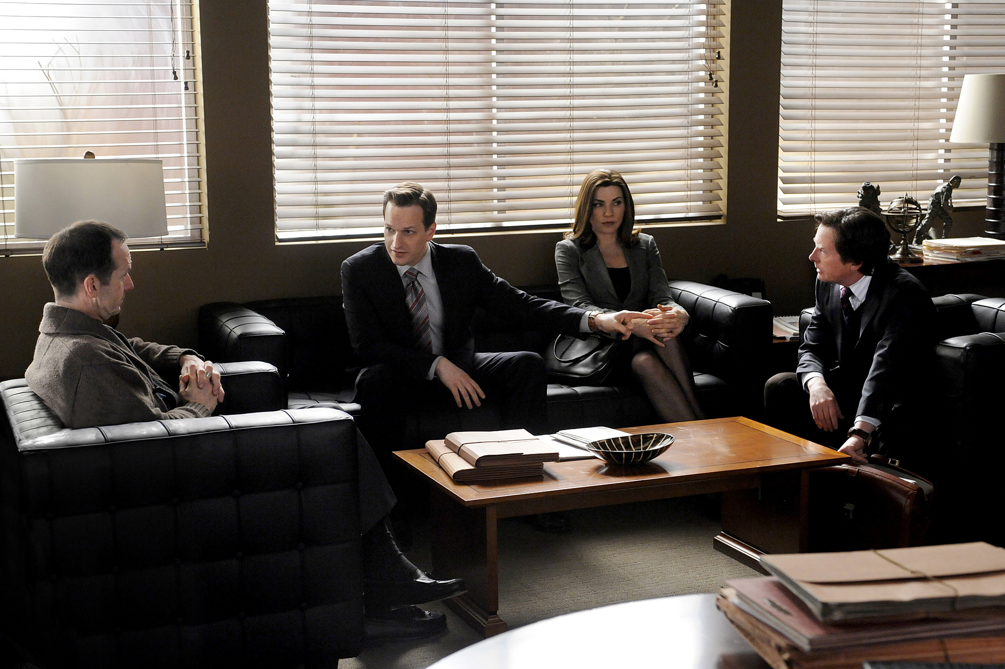 Still of Michael J. Fox, Julianna Margulies and Josh Charles in The Good Wife (2009)