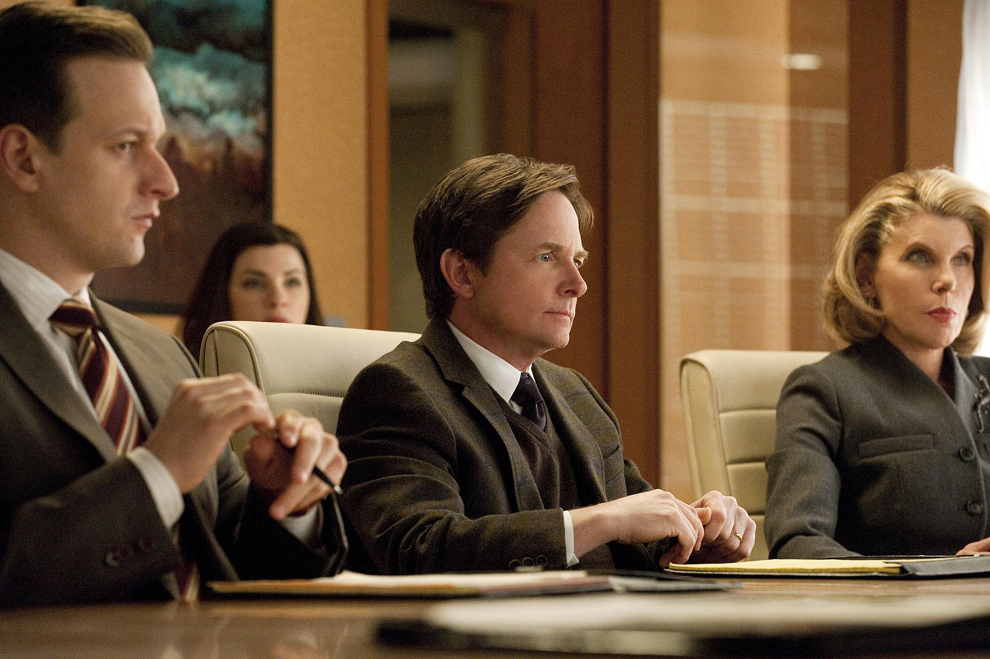 Still of Michael J. Fox, Julianna Margulies, Josh Charles and Christine Baranski in The Good Wife (2009)