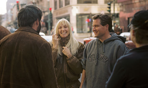 Jeff Nathanson (right) works out a scene with Matthew Broderick (left) and Toni Collette (center).