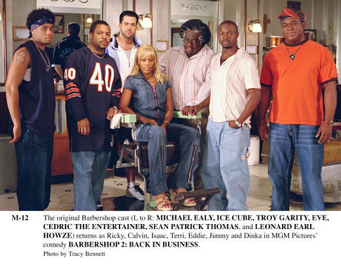 Still of Ice Cube, Troy Garity, Cedric the Entertainer, Sean Patrick Thomas, Michael Ealy, Eve and Leonard Earl Howze in Barbershop 2: Back in Business (2004)