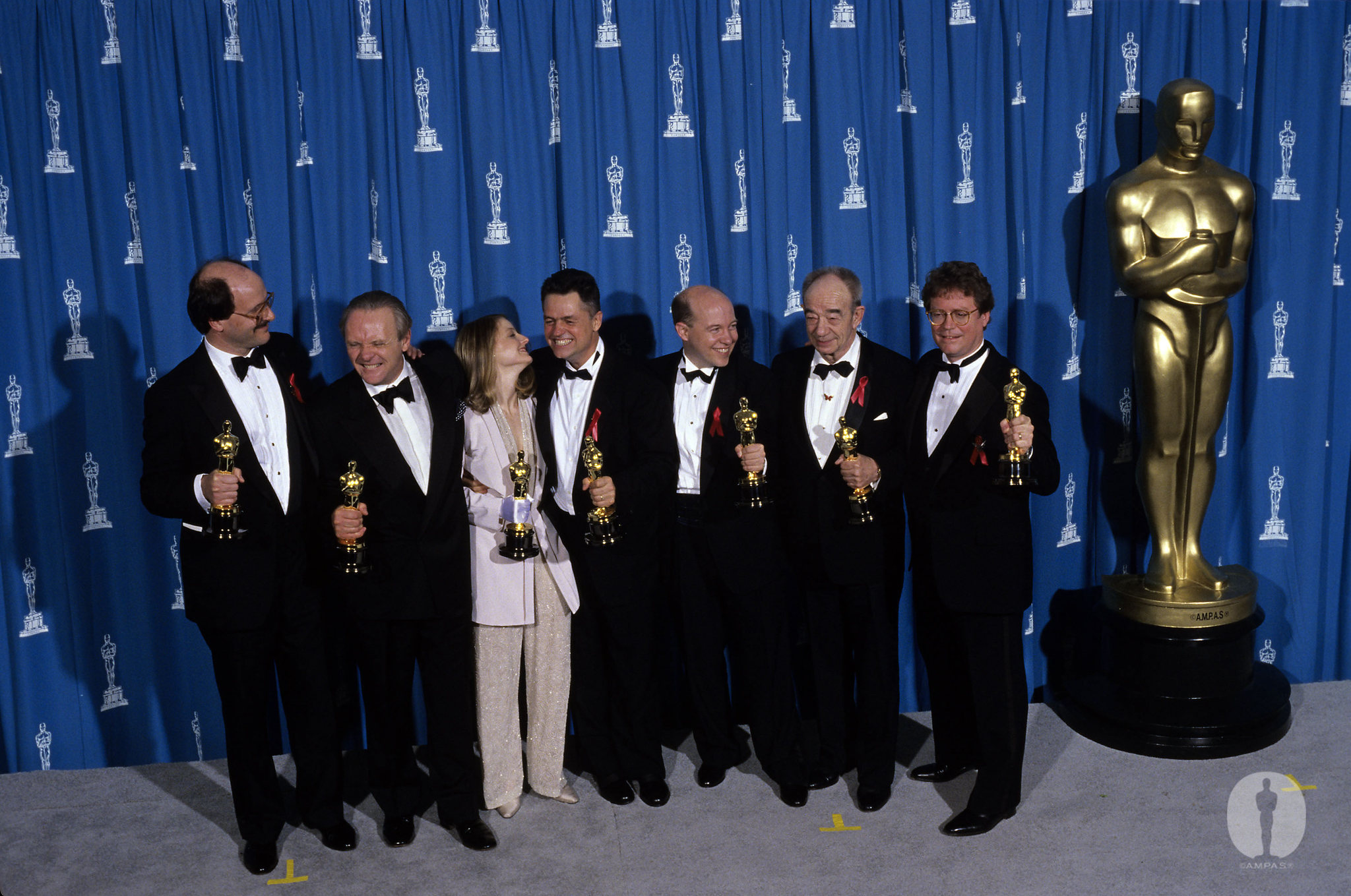 Jodie Foster, Anthony Hopkins, Jonathan Demme, Ronald M. Bozman, Edward Saxon, Ted Tally and Kenneth Utt at event of The 64th Annual Academy Awards (1992)