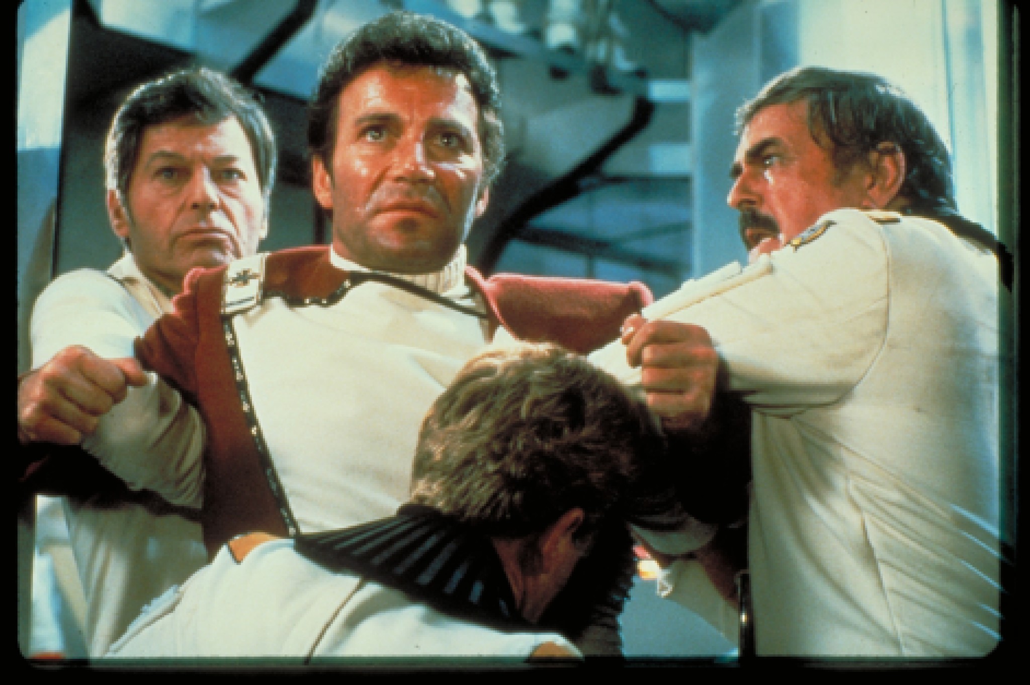 Still of William Shatner, James Doohan and DeForest Kelley in Star Trek: The Wrath of Khan (1982)