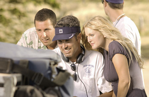 Drew Barrymore, Adam Sandler and Peter Segal in Visados kaip pirma karta (2004)