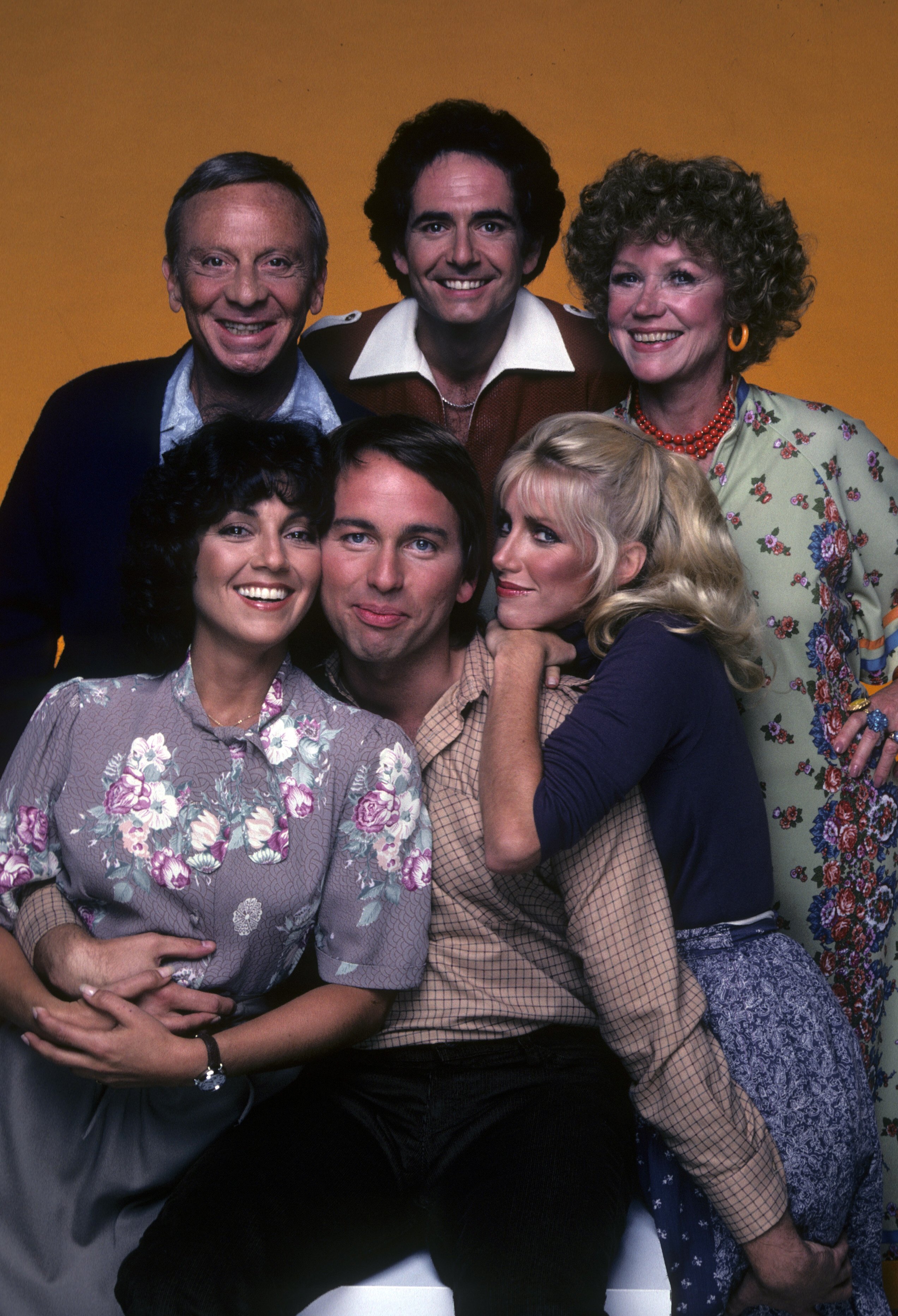 Still of John Ritter, Norman Fell, Suzanne Somers, Joyce DeWitt, Richard Kline and Audra Lindley in Three's Company (1977)