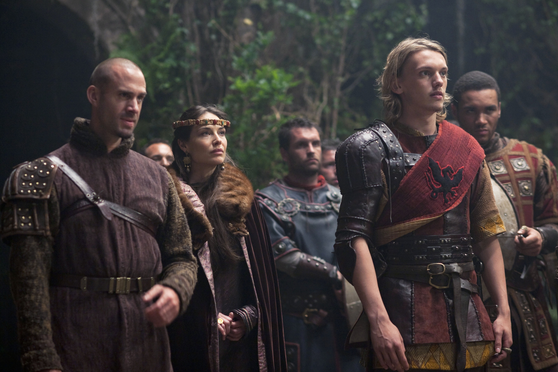 Still of Joseph Fiennes and Jamie Campbell Bower in Camelot (2011)