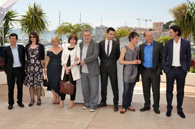 (From 2nd L) Moira Buffini, guest, Posy Simmonds, Stephen Frears, Dominic Cooper, Tamsin Greig, Bill Camp and Luke Evans attend the 'Tamara Drewe' Photo Call held at the Palais des Festivals during the 63rd Annual International Cannes Film Festival on May 18, 2010 in Cannes, France.