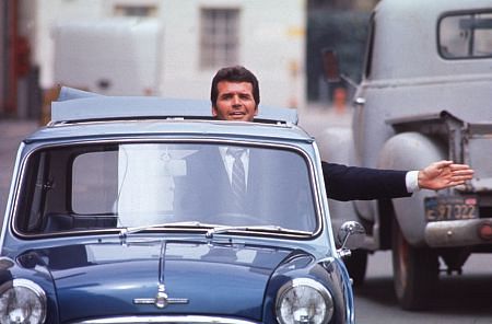 James Garner with his Mini Cooper S C. 1966