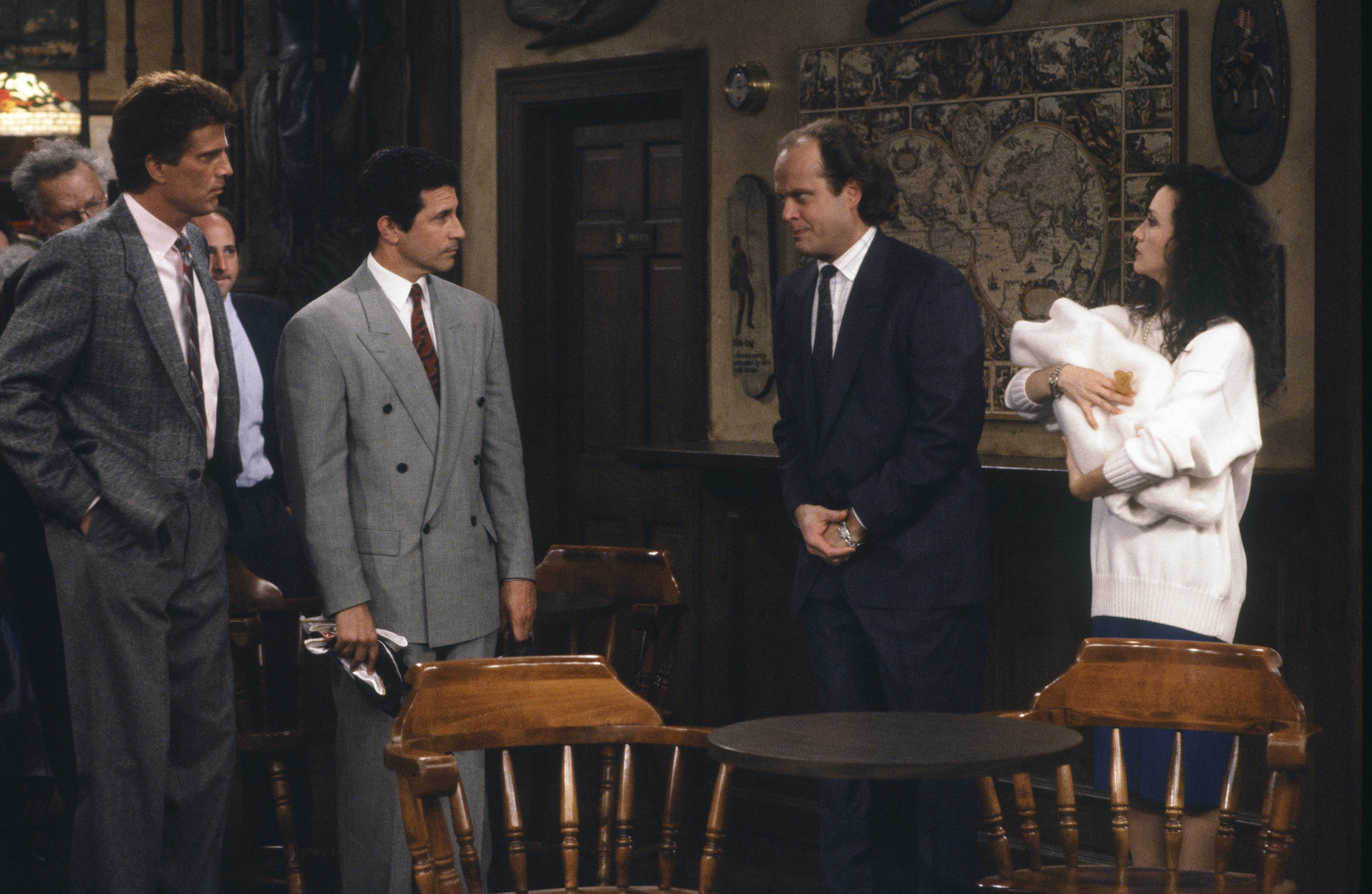 Still of Ted Danson, Kelsey Grammer, Bebe Neuwirth and Michael Holden in Cheers (1982)