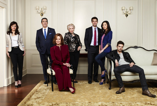 Still of Sigourney Weaver, Ellen Burstyn, Carla Gugino, Ciarán Hinds, Brittany Ishibashi, Sebastian Stan and James Wolk in Political Animals (2012)