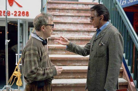 Writer, director and star WOODY ALLEN and actor GEORGE HAMILTON on the set of Allen's contemporary comedy HOLLYWOOD ENDING, being distributed domestically by DreamWorks.