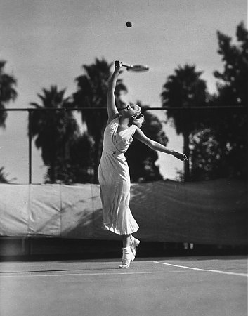 Jean Harlow playing tennis at the Pacific Coast Tennis Club c.1932