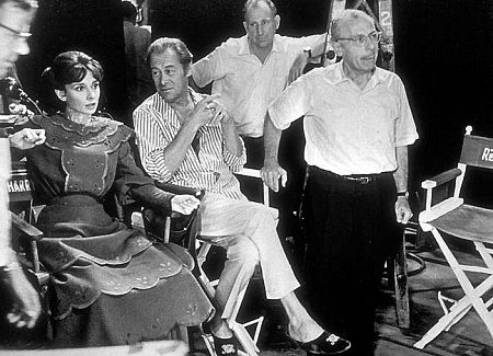 33-305 Audrey Hepburn, Rex Harrison and George Cukor on the set of 