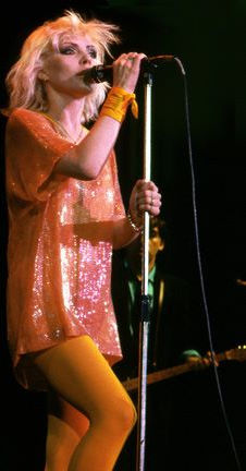 Deborah Harry lead singer of Blondie wearing Stephen Sprouse