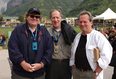Terry Gilliam, Werner Herzog and Michael Moore at event of Bowling for Columbine (2002)