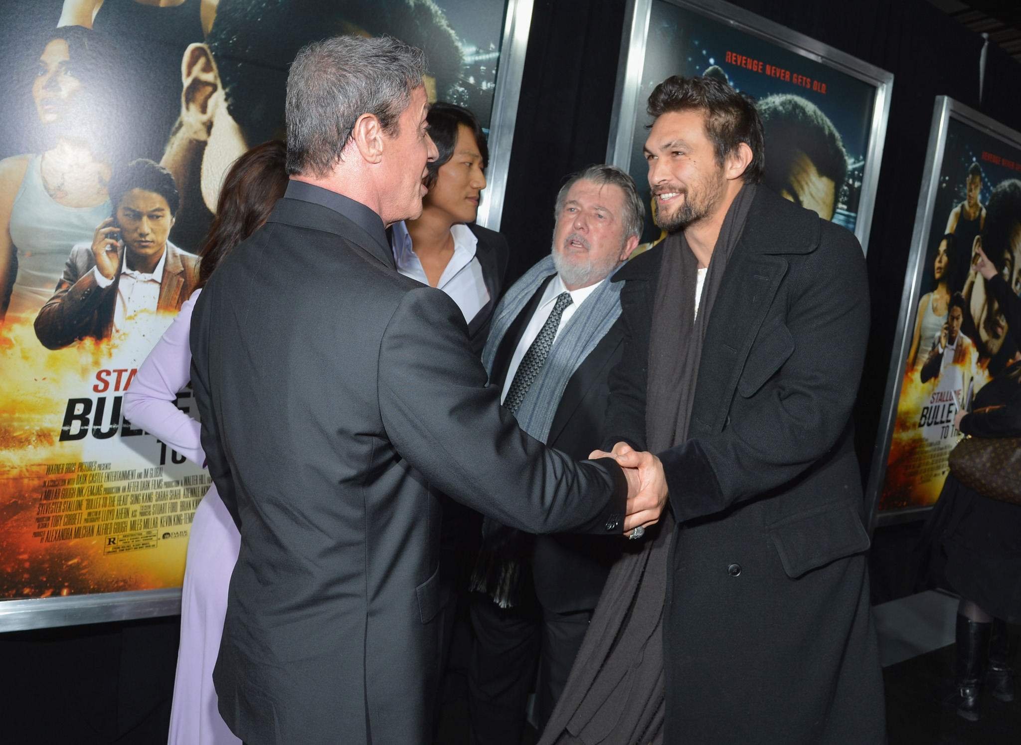 Sylvester Stallone, Walter Hill and Jason Momoa at event of Bullet to the Head (2012)