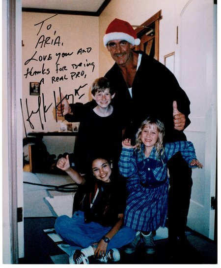 Aria, Mila, & Adam with Hulk on the Santa With Muscles Set - photo autographed by Hulk!