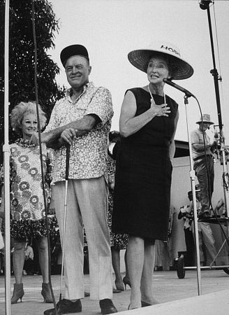Bob Hope with wife Dolores and Phyllis Diller during a U.S.O. Christmas tour in Southeast Asia