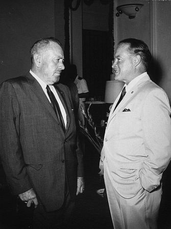 Bob Hope visiting with John Steinbeck during his U.S.O. Christmas tour in Southeast Asia