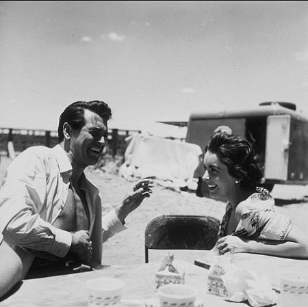 Elizabeth Taylor and Rock Hudson on the set of 