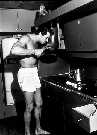 Rock Hudson at home in North Hollywood, CA, 1952.