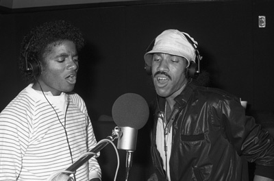 Michael Jackson and Lionel Richie composing and recording at Lion Share Recording Studios in Los Angeles