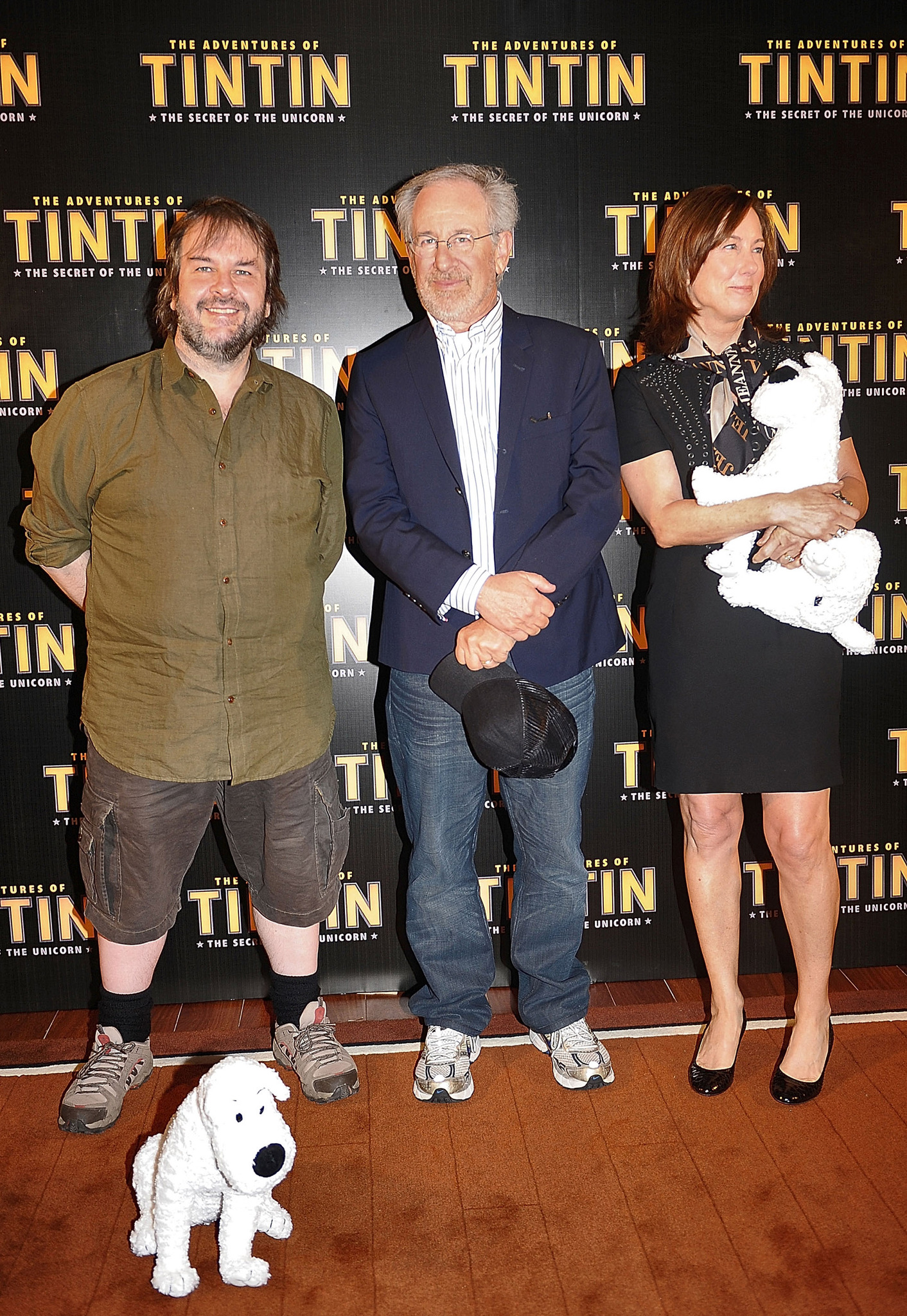 Steven Spielberg, Peter Jackson and Kathleen Kennedy at event of Tintino nuotykiai. Vienaragio paslaptis (2011)