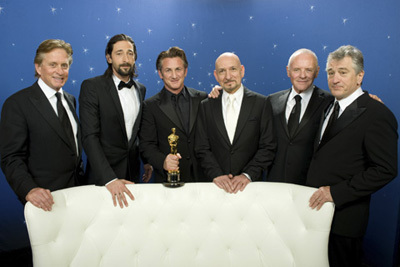 Michael Douglas (left), Adrien Brody, Oscar® winner Sean Penn, Ben Kingsley, Anthony Hopkins and Robert De Niro backstage during the live ABC Telecast of the 81st Annual Academy Awards® from the Kodak Theatre, in Hollywood, CA Sunday, February 22, 2009.