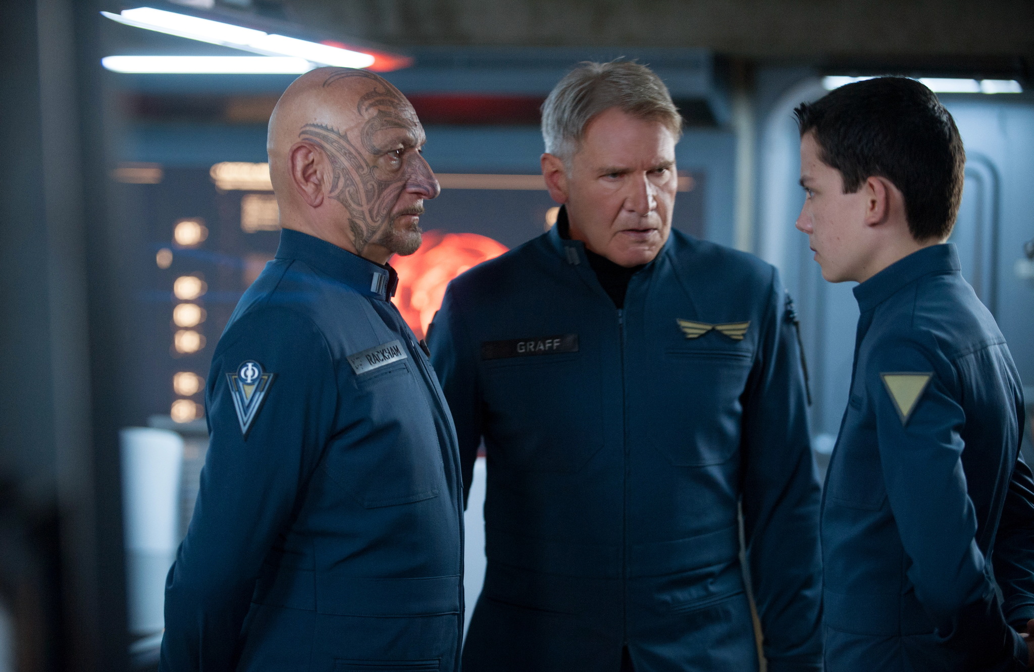 Still of Harrison Ford, Ben Kingsley and Asa Butterfield in Enderio zaidimas (2013)