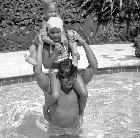 Michael Landon at home in Stone Canyon with his family, c. 1967
