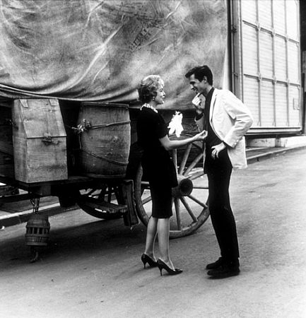 Anthony Perkins and Janet Leigh on the set of 