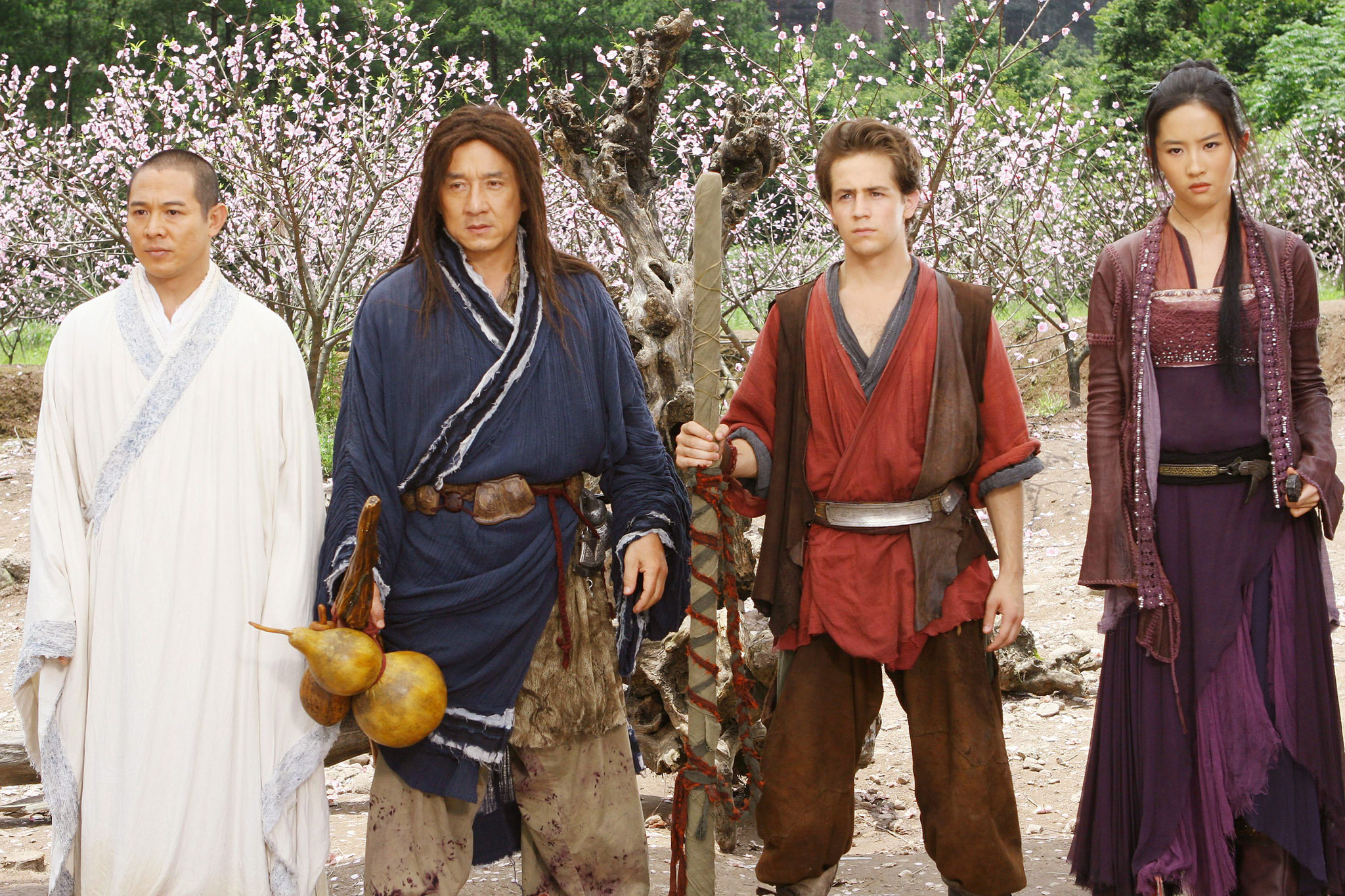 Still of Jackie Chan, Jet Li, Michael Angarano and Yifei Liu in The Forbidden Kingdom (2008)