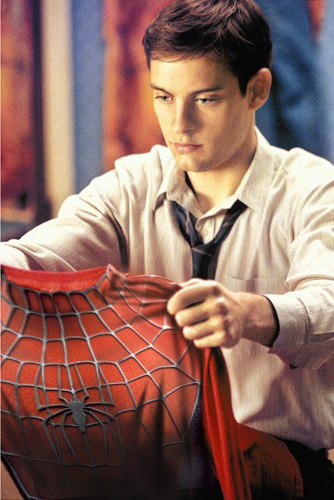 TOBEY MAGUIRE stars as Peter Parker in Columbia Pictures' action adventure SPIDER-MAN (rated PG-13 for stylized violence and action).