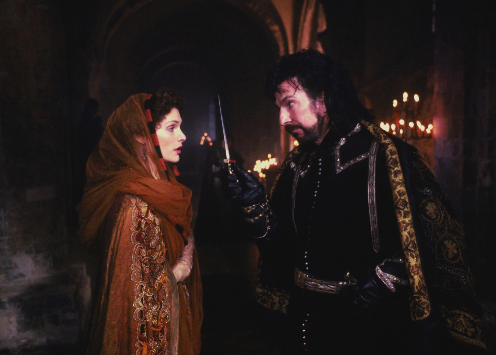 Still of Alan Rickman and Mary Elizabeth Mastrantonio in Robin Hood: Prince of Thieves (1991)