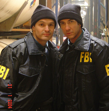 Chris Cordell and Dylan McDermott pause for a photo on the set of 