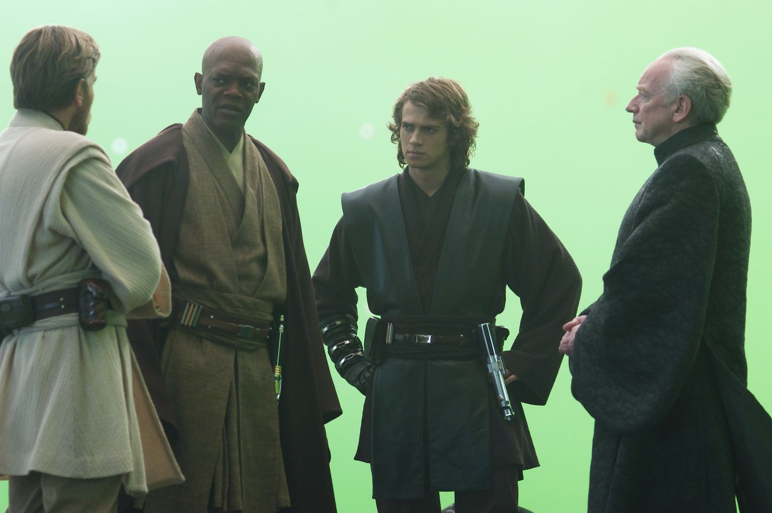 Samuel L. Jackson, Ewan McGregor, Ian McDiarmid and Hayden Christensen in Zvaigzdziu karai. Situ kerstas (2005)