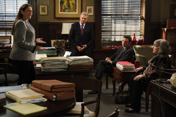 Still of Kathy Bates, Christopher McDonald, Camryn Manheim and Nate Corddry in Harry's Law (2011)