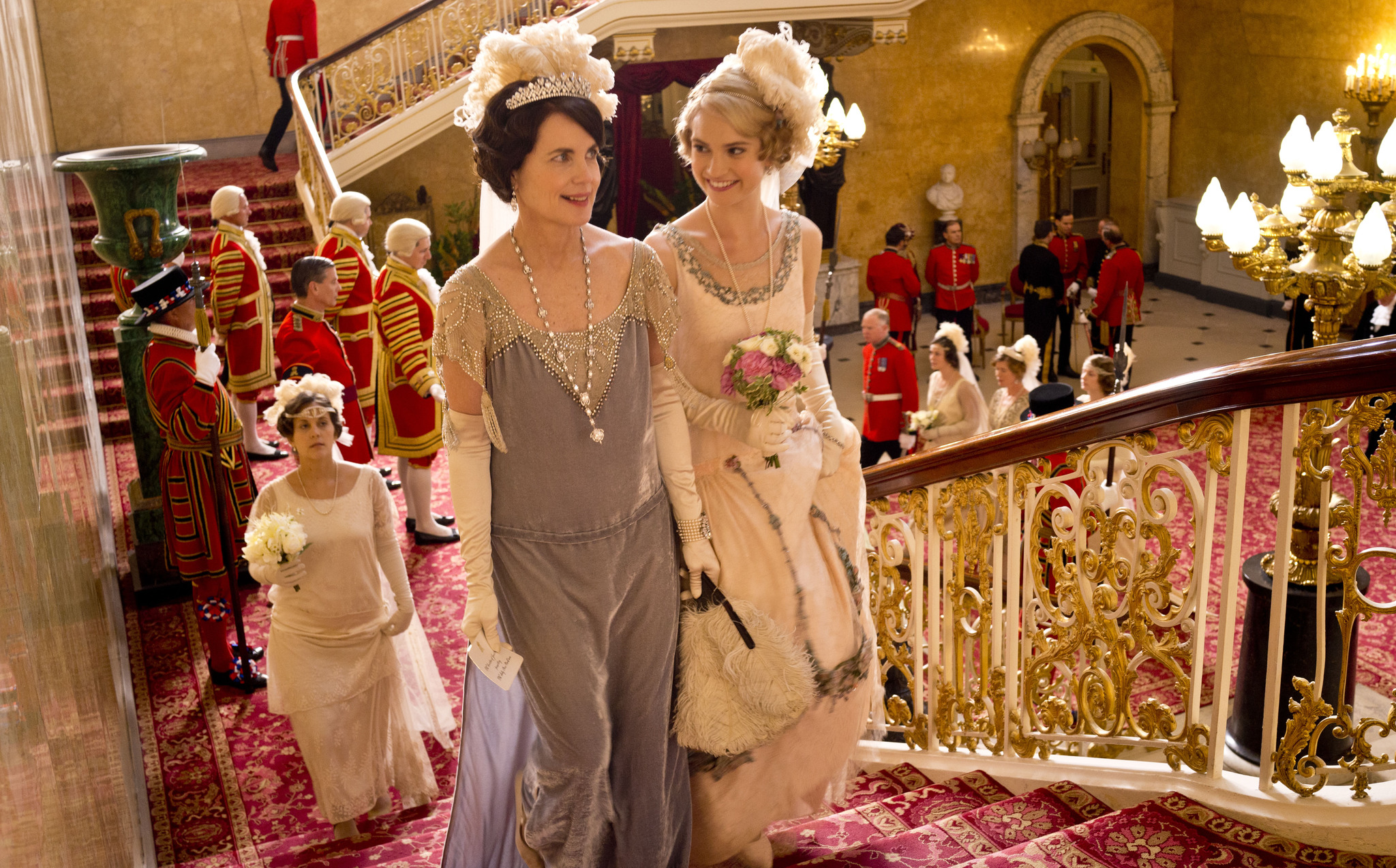 Still of Elizabeth McGovern and Lily James in Downton Abbey (2010)