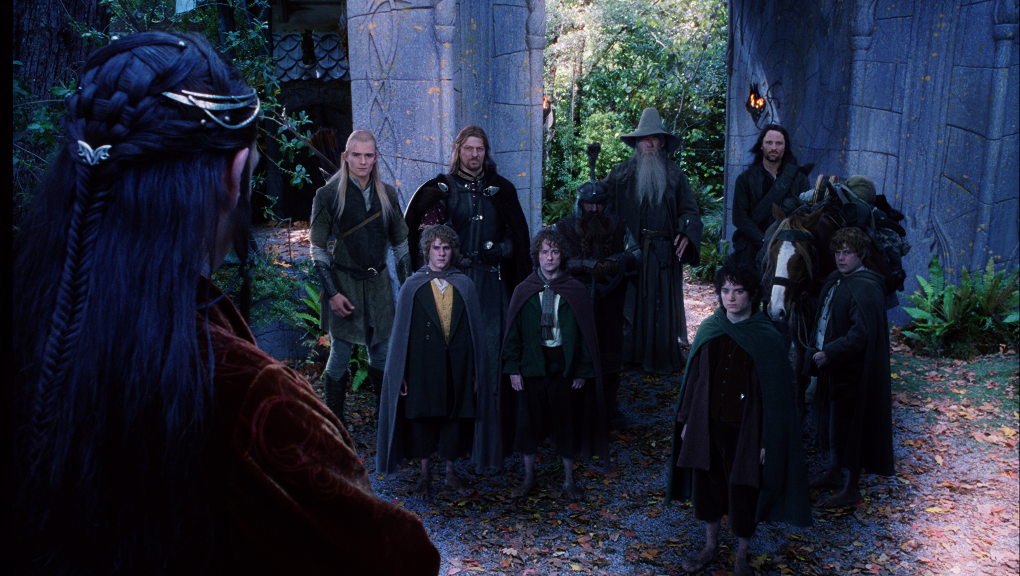 Still of Sean Astin, Sean Bean, Elijah Wood, Viggo Mortensen, Ian McKellen, Orlando Bloom, Billy Boyd and Dominic Monaghan in Ziedu Valdovas: Ziedo brolija (2001)