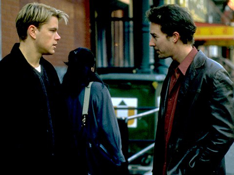 Still of Matt Damon and Edward Norton in Rounders (1998)