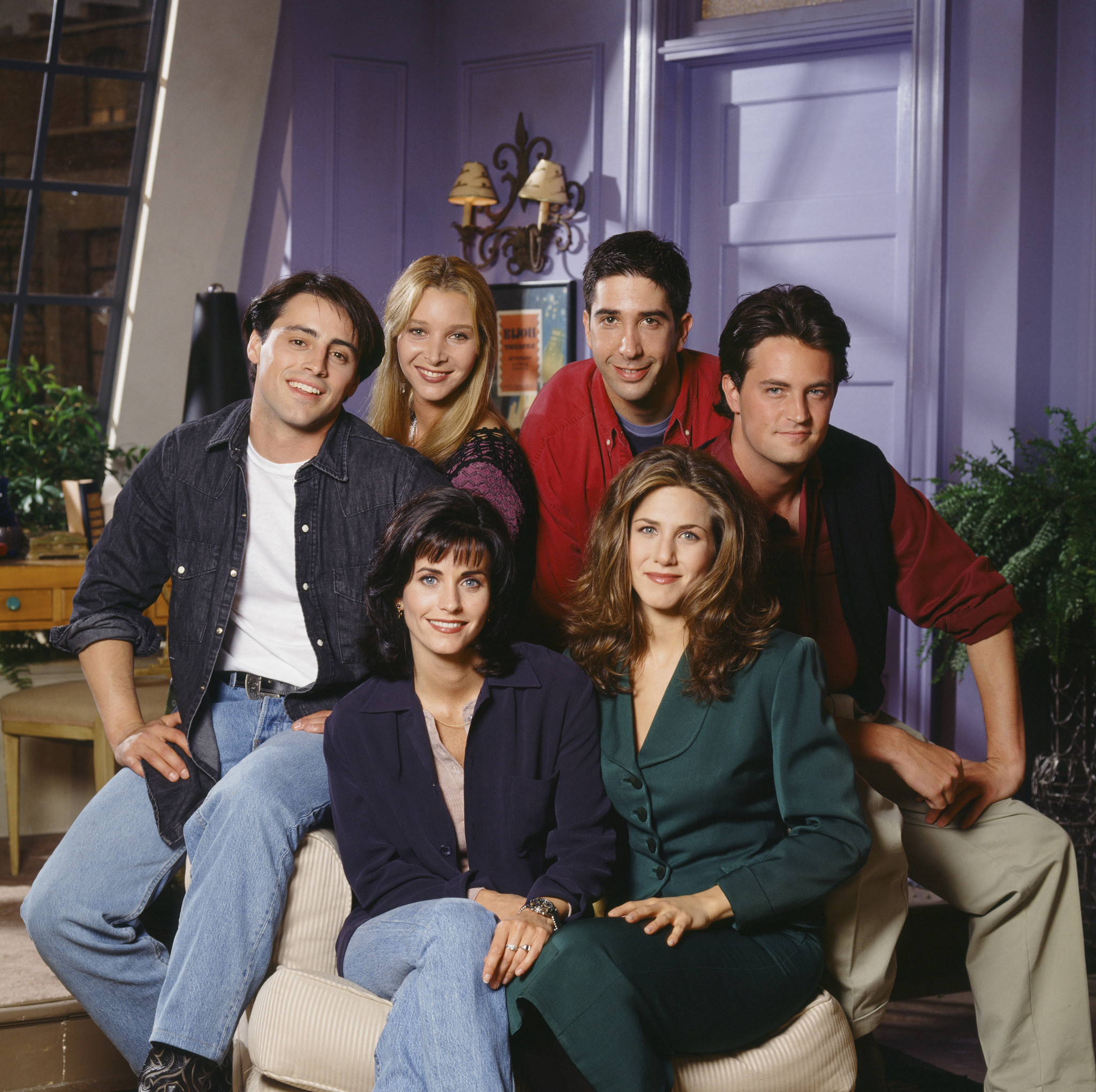 Still of Jennifer Aniston, Courteney Cox, Lisa Kudrow, Matt LeBlanc, Matthew Perry and David Schwimmer in Draugai (1994)